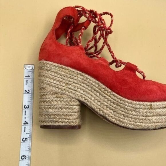 Tory Burch Poppy Orange Lace Up Positano Platform Espadrille Size 7 - Picture 8 of 10